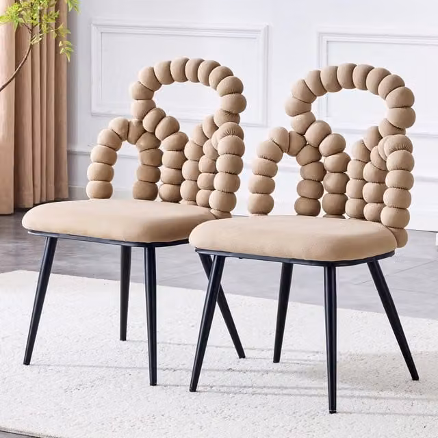 Set da 2 sedie da pranzo OKWISH con schienale a sfere, seduta in velluto e gambe in metallo, colore beige/marrone