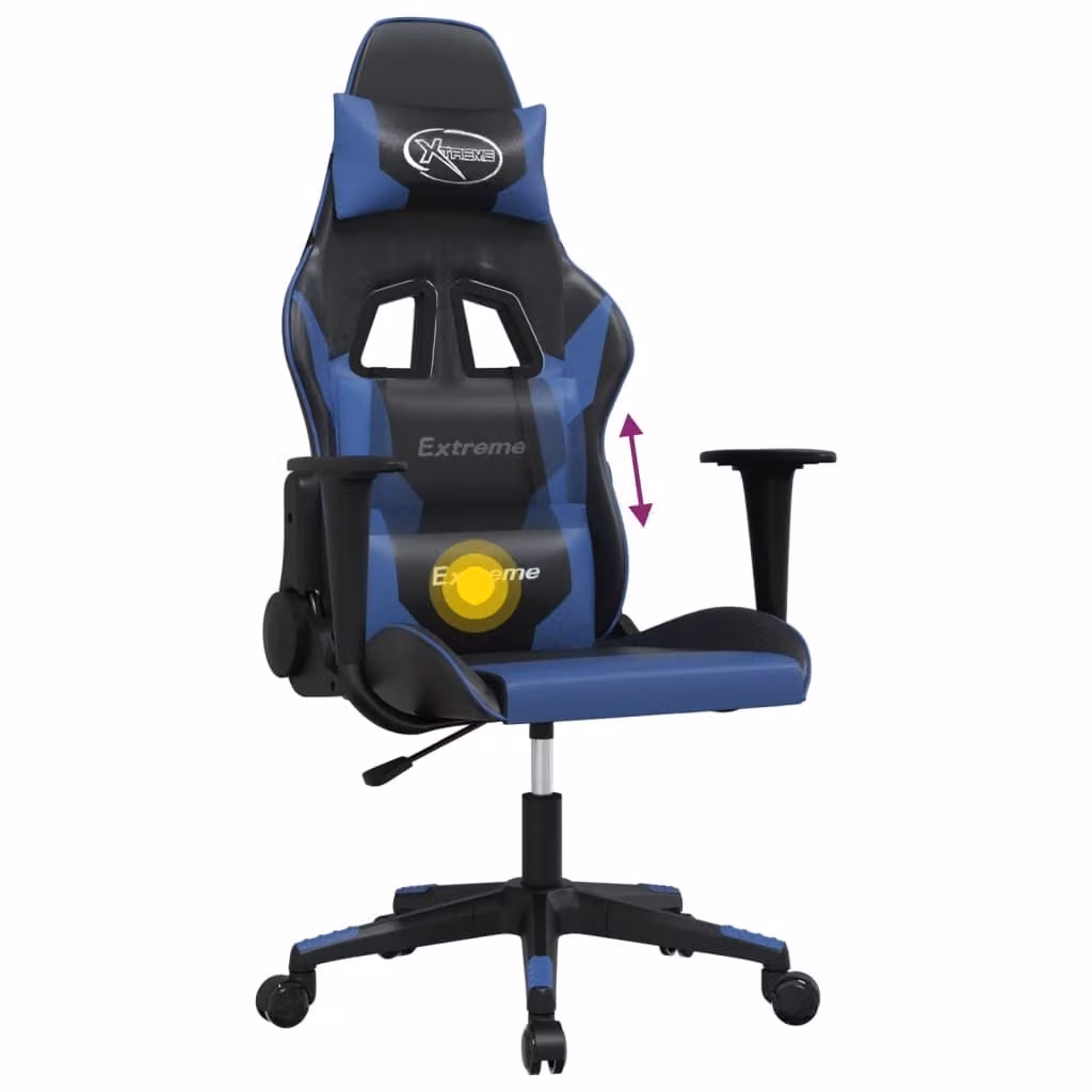 Sedia da Gaming Massaggiante Nero e Blu in Pelle finta