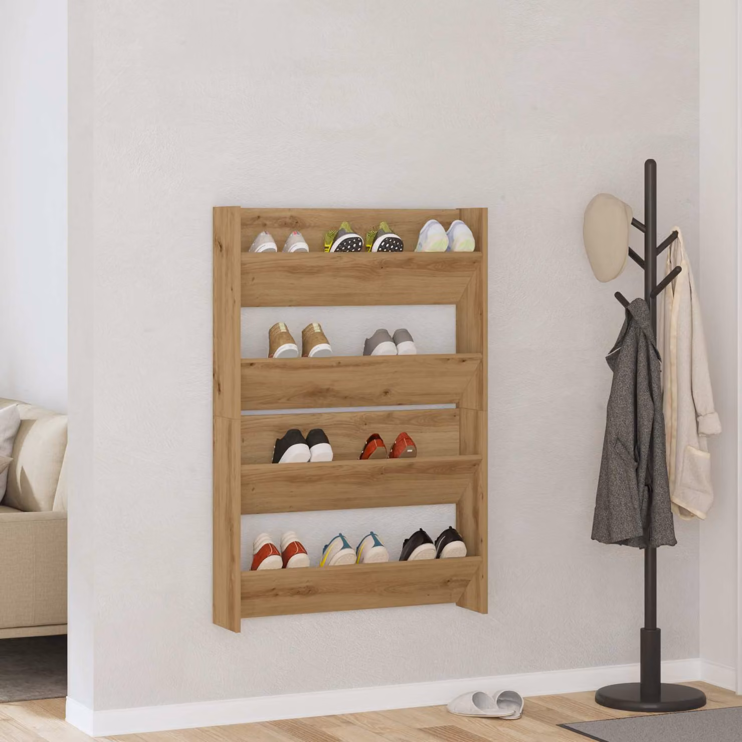 Set di 2 scarpere mobili vidaXL in legno marrone, design moderno con ripiani piatti, L 81 cm x P 18 cm x H 60 cm
