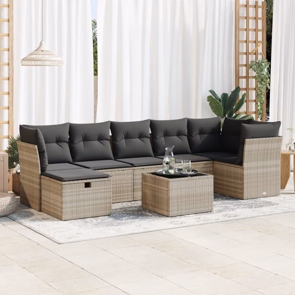Maison Exclusive - Set Divano da Giardino 8pz con Cuscini Grigio Chiaro Polyrattan