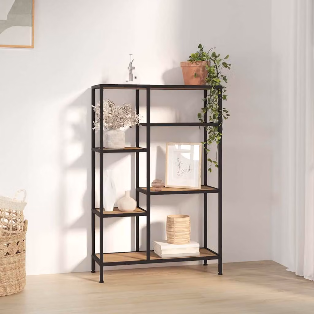Scaffale per Libri Industrial vidaXL in Metallo e Legno, L 80 cm x P 30 cm x H 120 cm, Nero e Marrone
