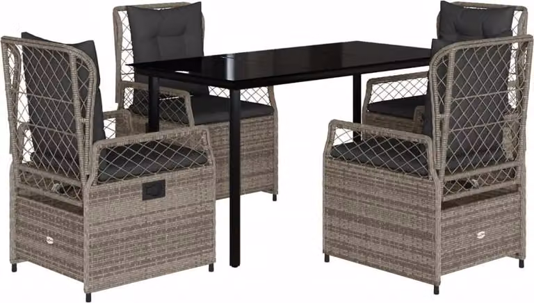 Set da Pranzo da Giardino 5 pz con Cuscini in Polyrattan Grigio