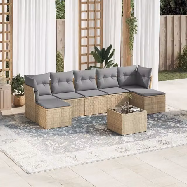 vidaXL Set Divano da Giardino a L 8 pz in Polyrattan con Cuscini Beige e Tavolino da Esterno