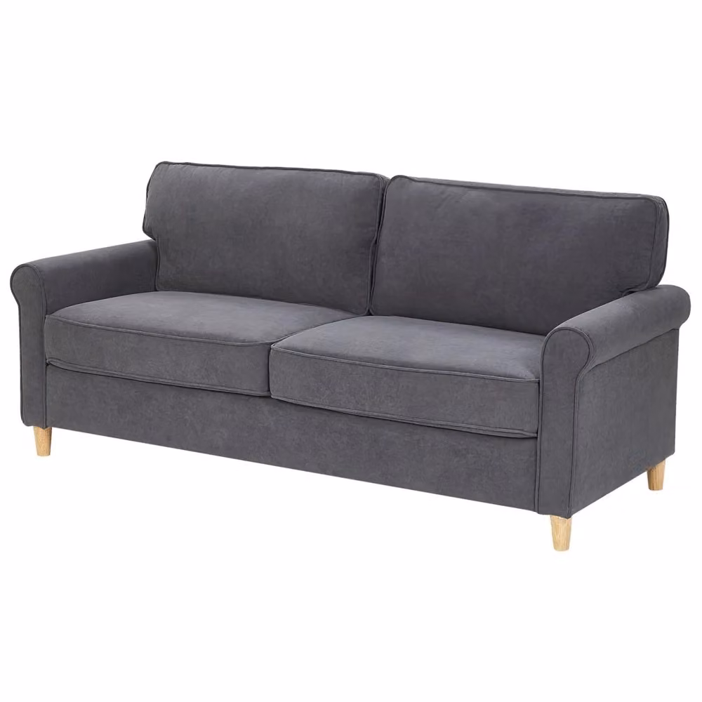 Divano Beliani Grigio in Velluto per Soggiorno a 3 Posti con Struttura in Legno e Cuscini Inclusi L: 190 cm, P: 88 cm, H: 78 cm – 2