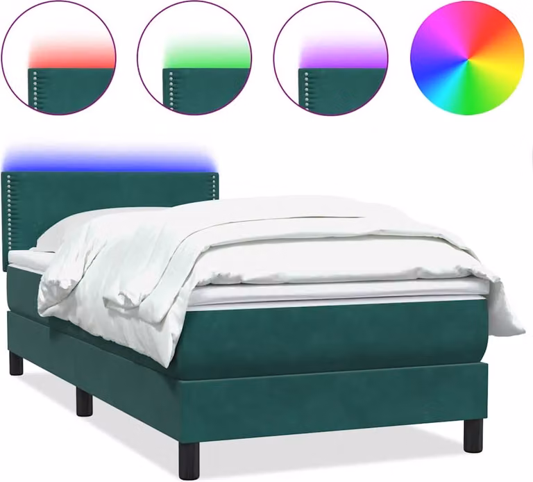 Letto a Molle con Materasso e LED Verde Scuro 80x220 cm Velluto