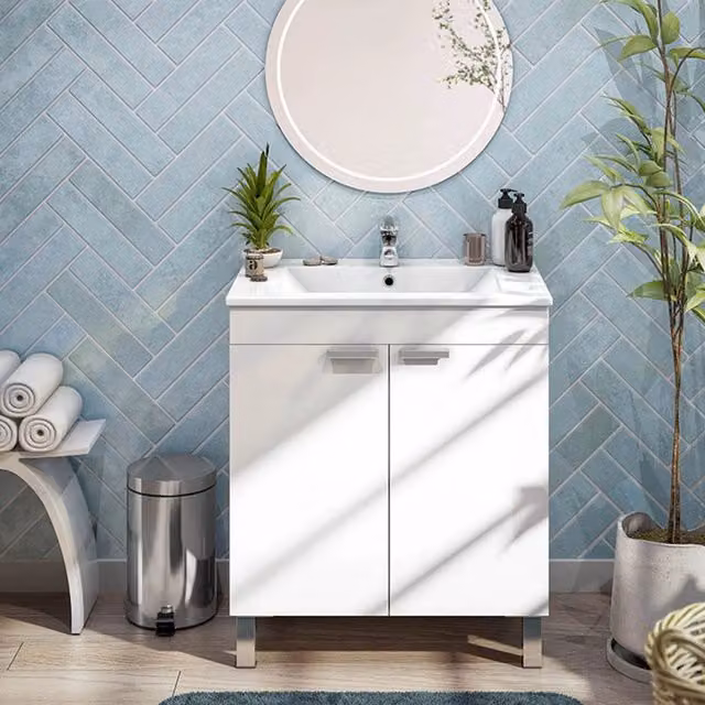 DMORA Mobile Sottolavabo per Bagno Moderno con 2 Ante Soft Close Bianco Lucido L: 70 cm, P: 45 cm, H: 80 cm – 1