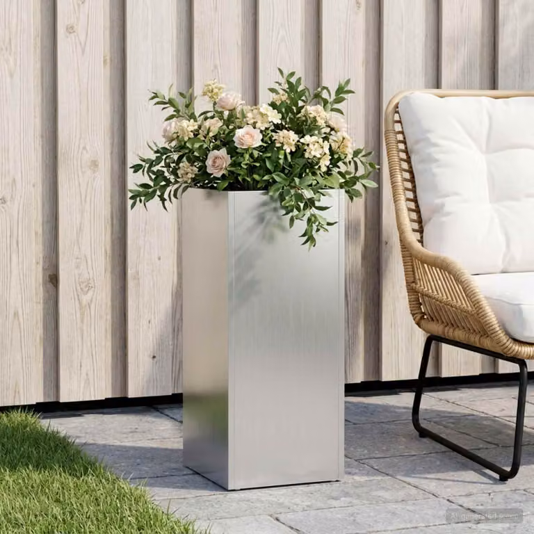 vidaXL Vaso da giardino in acciaio zincato Argento L/P/H: 20 x 20 x 50 cm