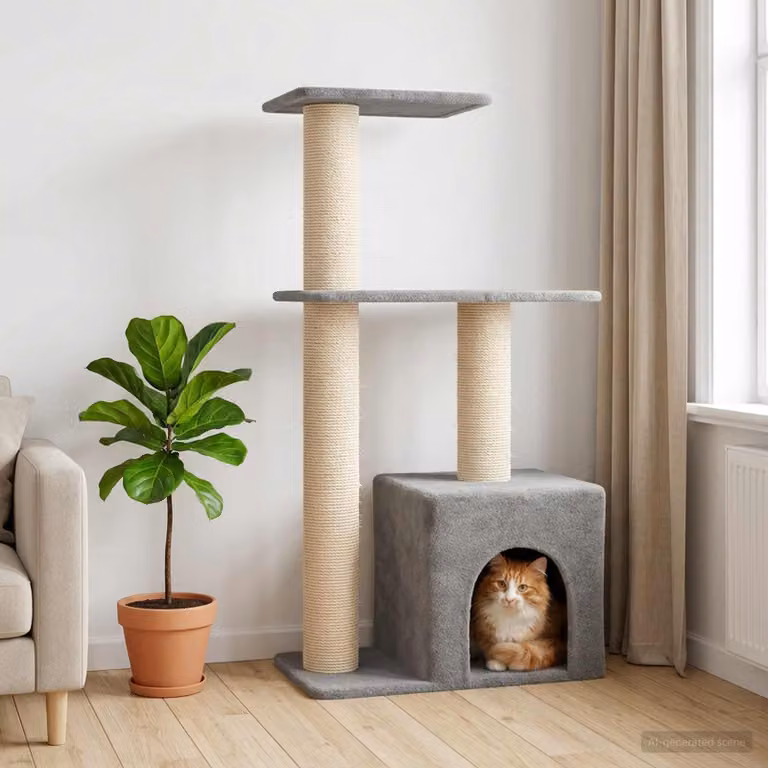 vidaXL Albero per gatti con pali in sisal Grigio Chiaro