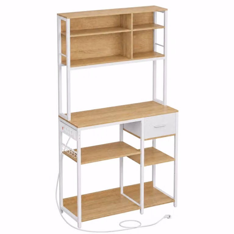 VASAGLE Scaffale Cucina con Multipresa | SONGMICS HOME, Rovere Dorato + Bianco Nuvola / 100l cm