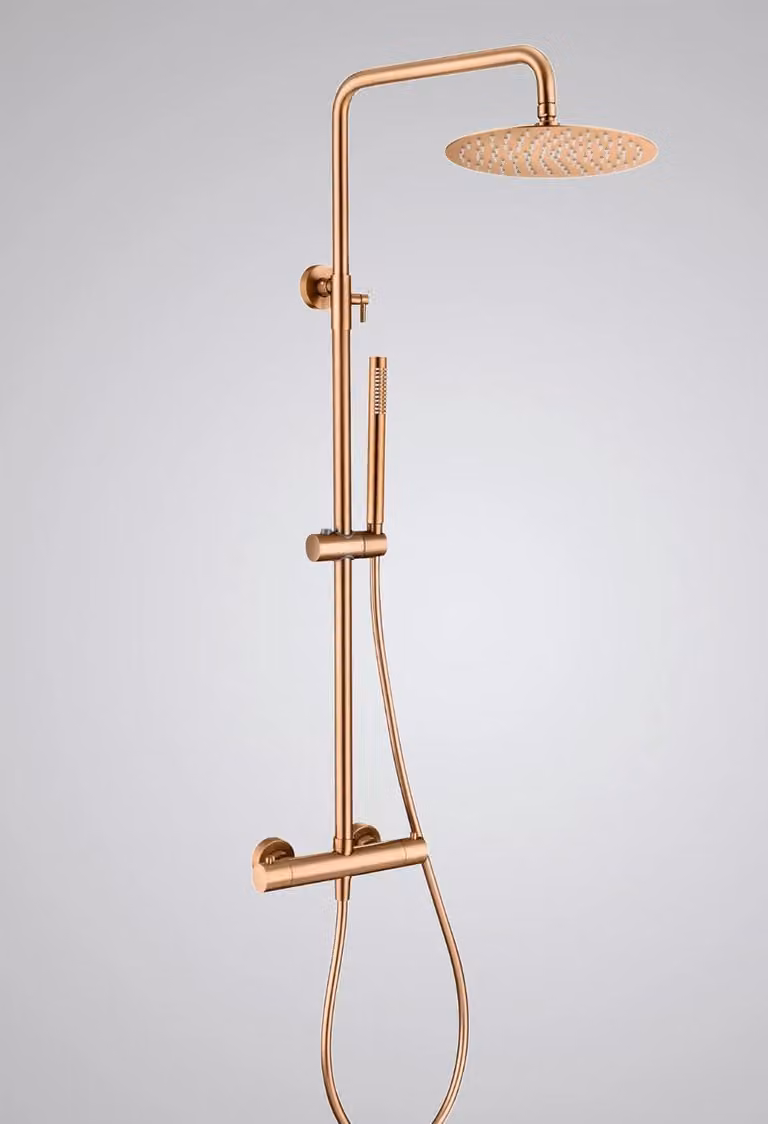 Set doccia a pioggia WEBO Atlanta | miscelatore termostatico in ottone | tecnologia Air-Flow & Clean | rame | soffione e doccetta regolabili