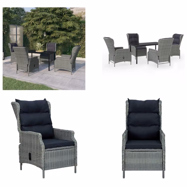 vidaXL Set da pranzo da giardino 5 pezzi grigio chiaro - Set da pranzo da giardino - Set da pranzo in polirattan - Set da pranzo da esterno