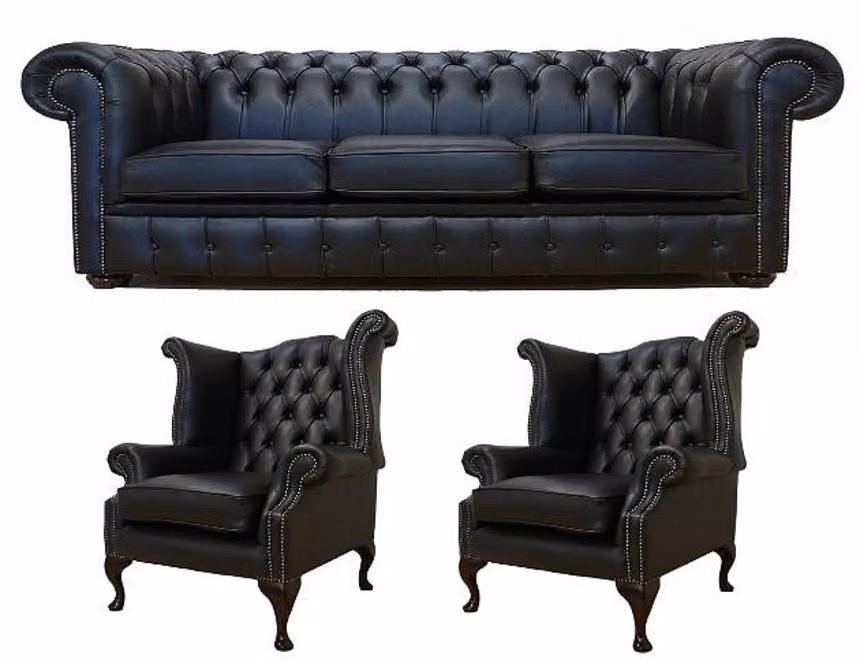 Chesterfield Sofagarnitur Leder Chesterfield Komplett Set Sofa Couch 438