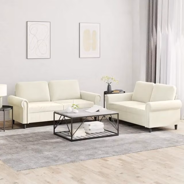 Set di Divani 2 pz con Cuscini Crema in Velluto 3202218