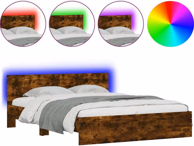 Giroletto con Testiera e LED Rovere Fumo 150x200 cm
