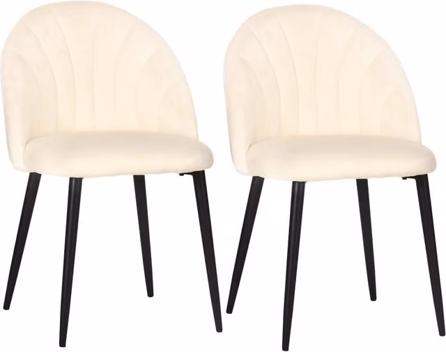 Set di 2 Sedie da Sala da Pranzo Moderne in Velluto Beige con Schienale a Conchiglia e Gambe in Metallo