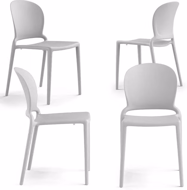 Set 4 sedie in polipropilene JASMINE, impilabile, resistente ai raggi UV, design moderno, ideale per sala da pranzo, cucina, sala d’attesa, bar, ristoranti o giardino colore Bianco