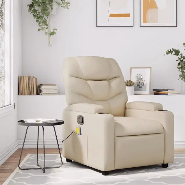 Divano Sedia-Poltrona reclinabile massaggiante in Similpelle Crema 550041