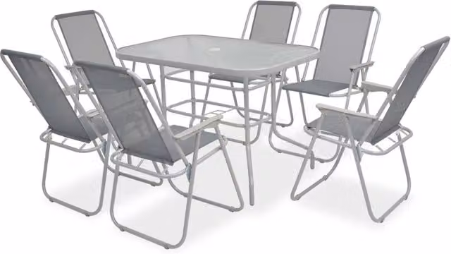 Set da Pranzo da Giardino 8 pz | Set Salotto da Giardino in Acciaio e Textilene Grigio