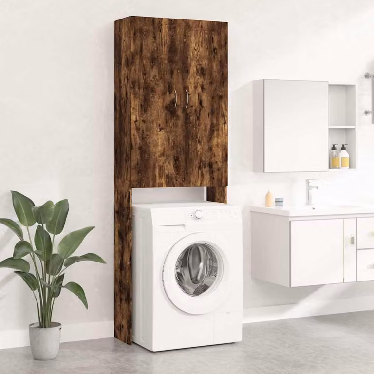 Mobile per lavatrice vidaXL in legno Rovere Fumo con ante a battente per bagno e lavanderia L/P/H: 64 x 25,5 x 190 cm