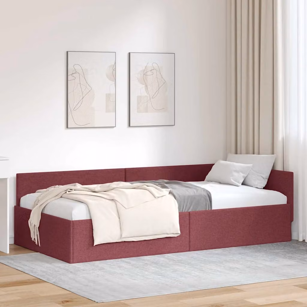 Cornice del letto ad angolo vidaXL in tessuto rosso con struttura in legno e doghe fisse L: 200 cm, P: 80 cm, H: 57 cm