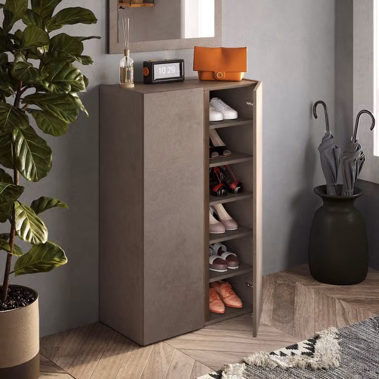 Dmora Armadio Multiuso 2 Ante Predore 70x111h cm Marrone Bronzo, 5 Ripiani Apertura Manuale