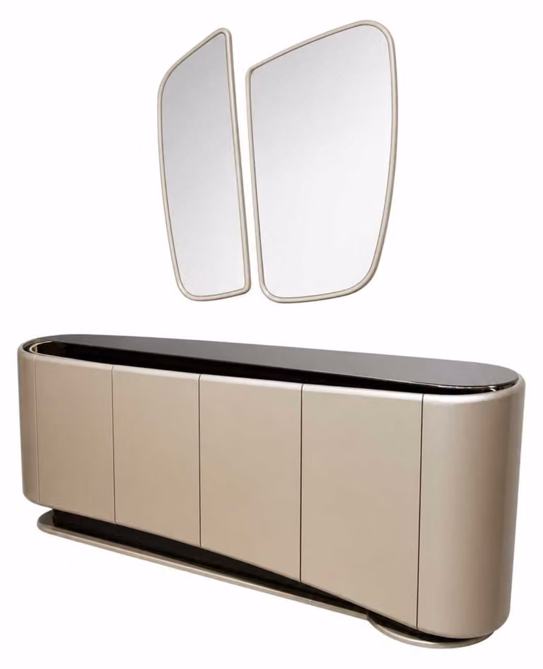 Mobile da pranzo moderno, completo di credenza e specchio, arredamento