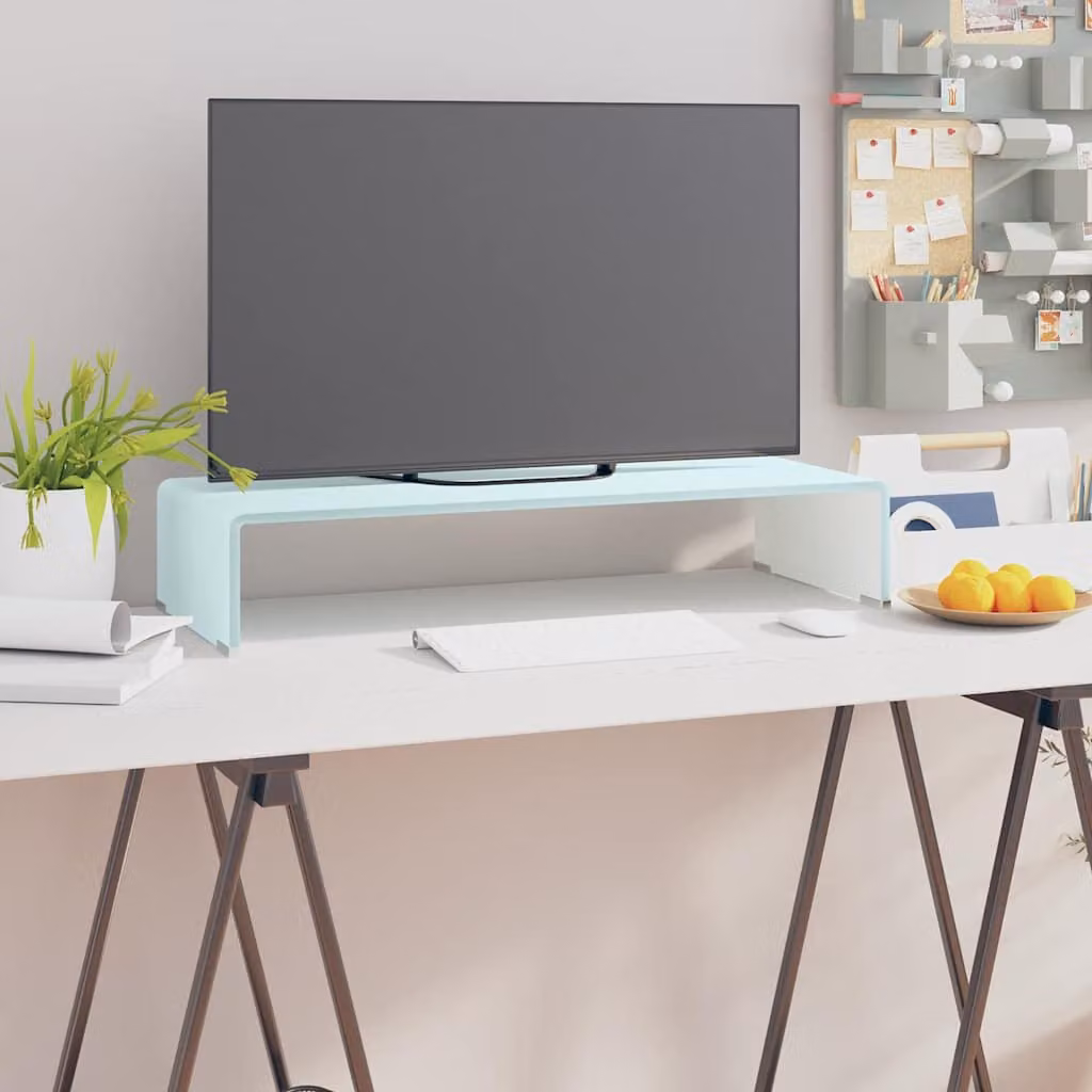 vidaXL Supporto TV e Rialzo Monitor in Vetro Verde Moderno L 70 cm x P 30 cm x H 13 cm