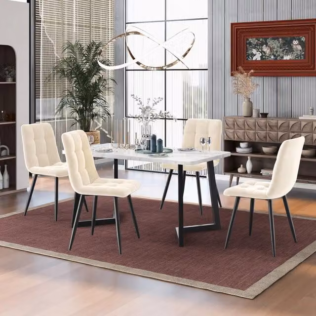 Set di 4 sedie da pranzo MIVRAY in velluto bianco con gambe in metallo, design moderno ed ergonomico – 1