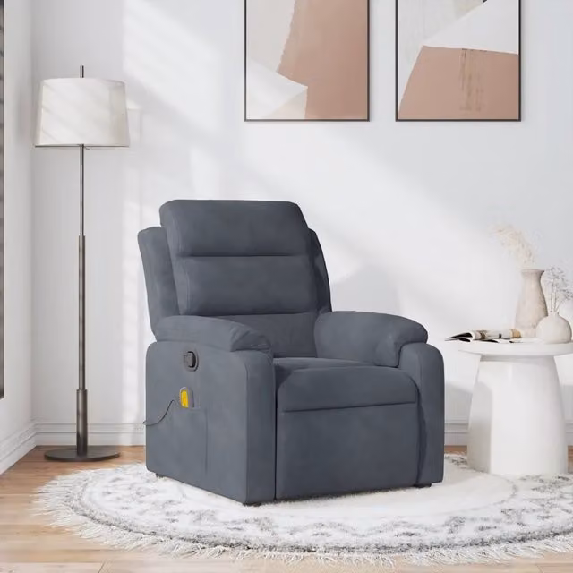 Poltrona Relax Reclinabile vidaXL in Velluto Grigio con Braccioli e Struttura in Legno e Metallo