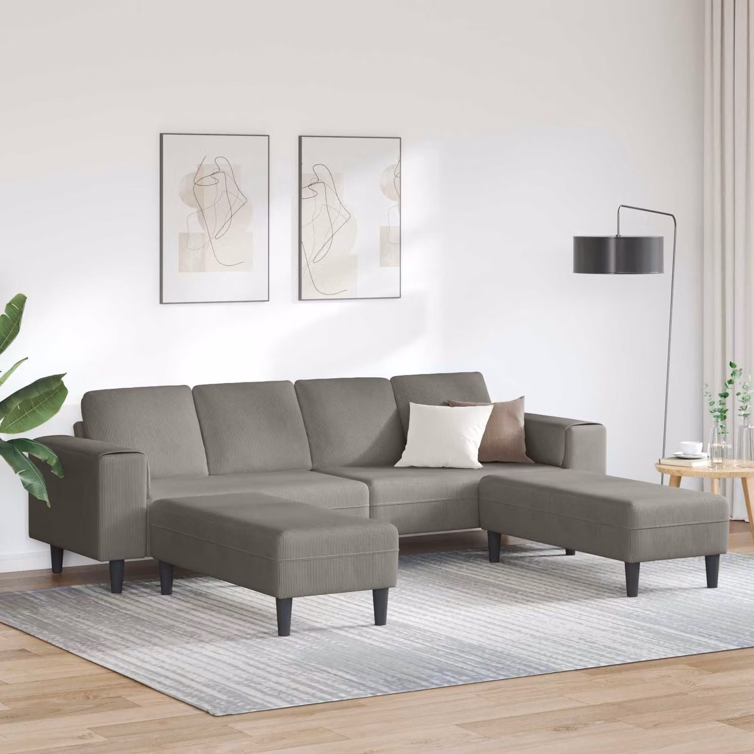Divano ad angolo moderno vidaXL in tessuto corduroy grigio L 250 x P 188 x H 76 cm