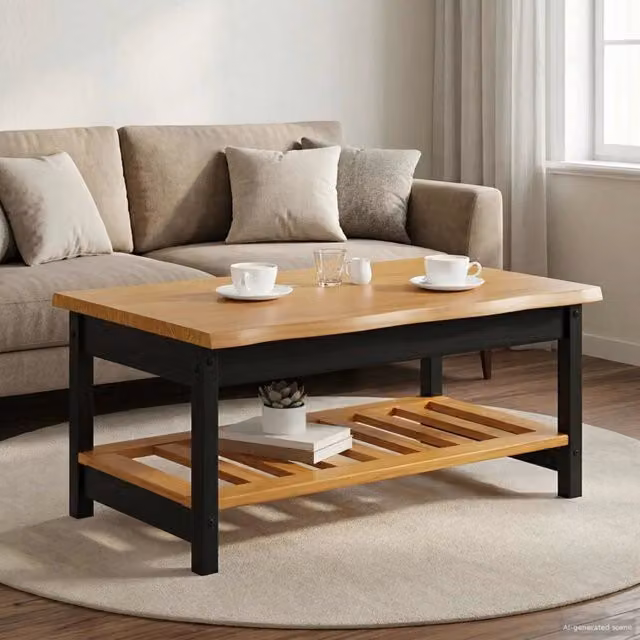 Tavolino da salotto rettangolare vidaXL in legno di pino nero stile industriale L: 100 cm, P: 60 cm, H: 45,5 cm – 1