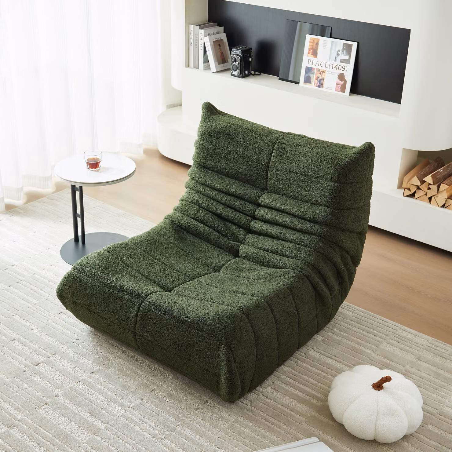 MODFU Divano letto con schienale, Lazy sofa, mobili imbottiti con imbottitura in schiuma, poltrona pieghevole da meditazione per il soggiorno, verde