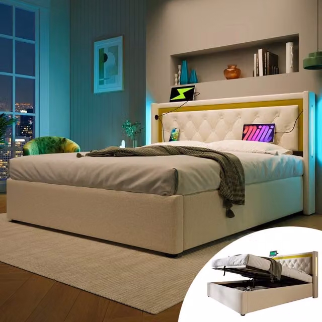 letto imbottito cotone beige 140x200 cm
