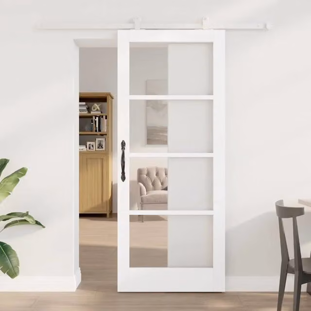 Porta scorrevole ORKDAL vidaXL in legno di pino e vetro, Bianco, L: 83 cm, H: 202 cm