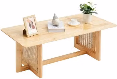 Tavolino da Salotto Rettangolare VEVOR in Rattan e Legno con Piano in Legno della Gomma, Mobile Contenitore Moderno per Soggiorno o Camera da Letto, L/P/H: 120 x 60 x 40 cm