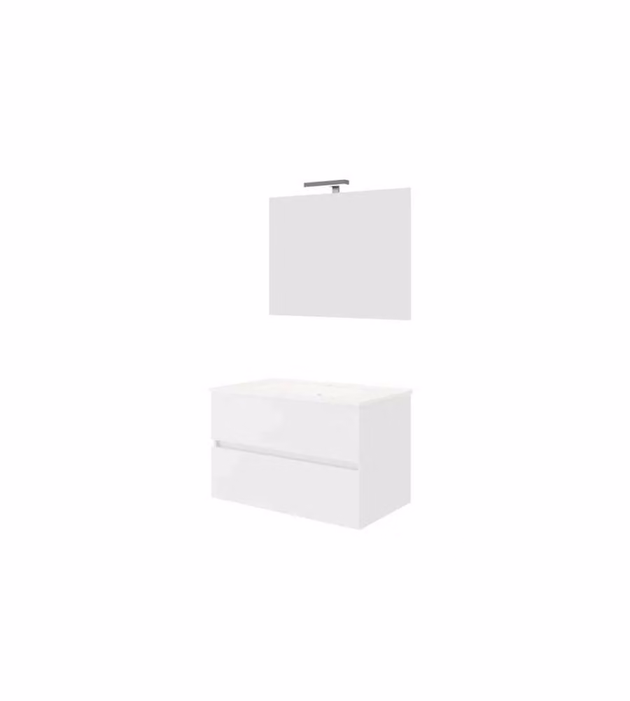 COMPO Mobile Bagno Sospeso Bianco Lucido con Lavabo e Specchio 60 cm