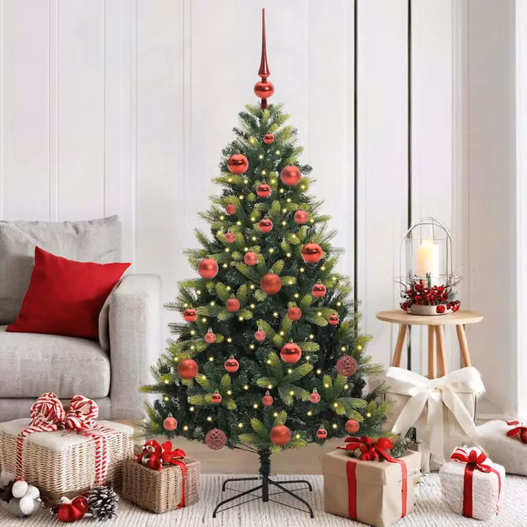 Albero di Natale artificiale pieghevole vidaXL verde con 150 LED luce bianca calda in PVC e plastica, altezza 150 cm