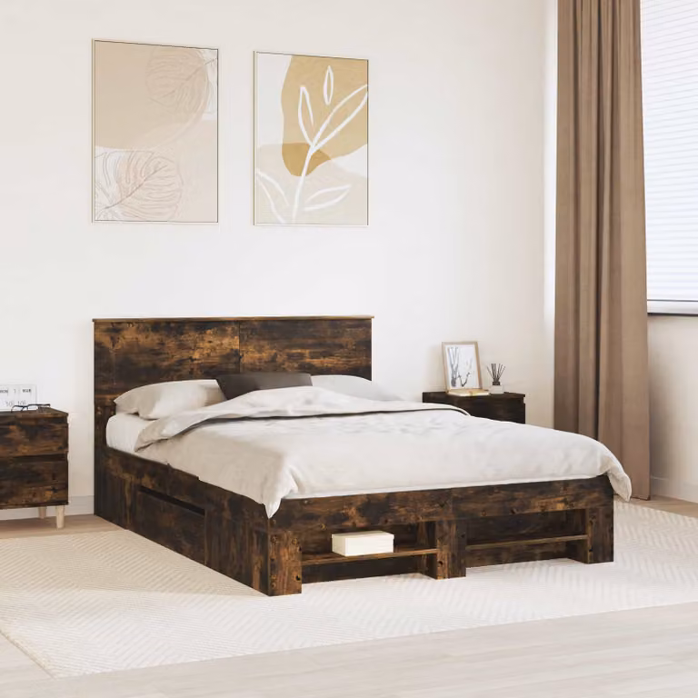 Struttura del letto con testiera vidaXL in rovere fumé marrone L/P/H: 140 x 200 x 90 cm