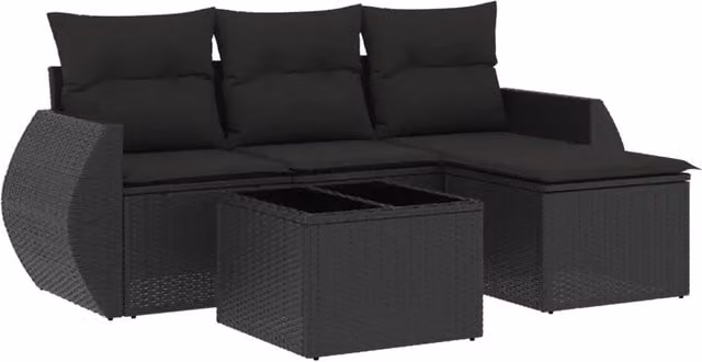 Set Divani da Giardino 5 pz | Set Salotto da Giardino con Cuscini in Polyrattan Nero