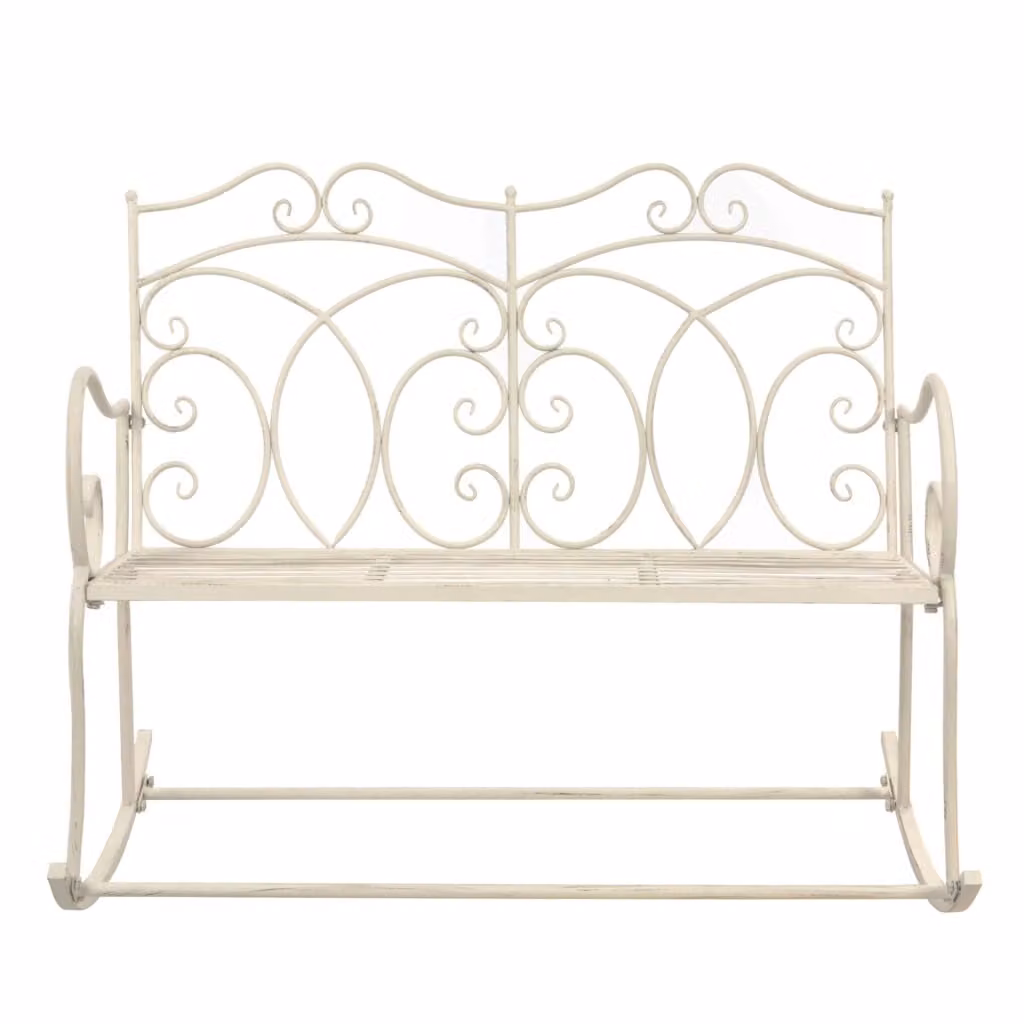 Panchina da Giardino 104 cm in Ferro Bianco Anticato