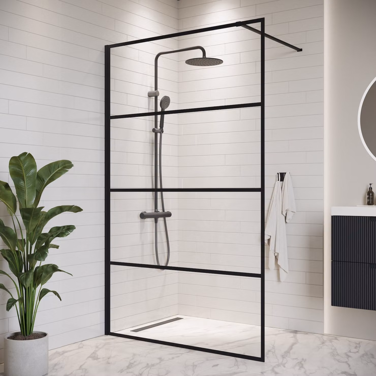 Badplaats Parete Doccia Essos 120 x 200 cm – Nero – Doccia Walk-In 8 mm Vetro di Sicurezza