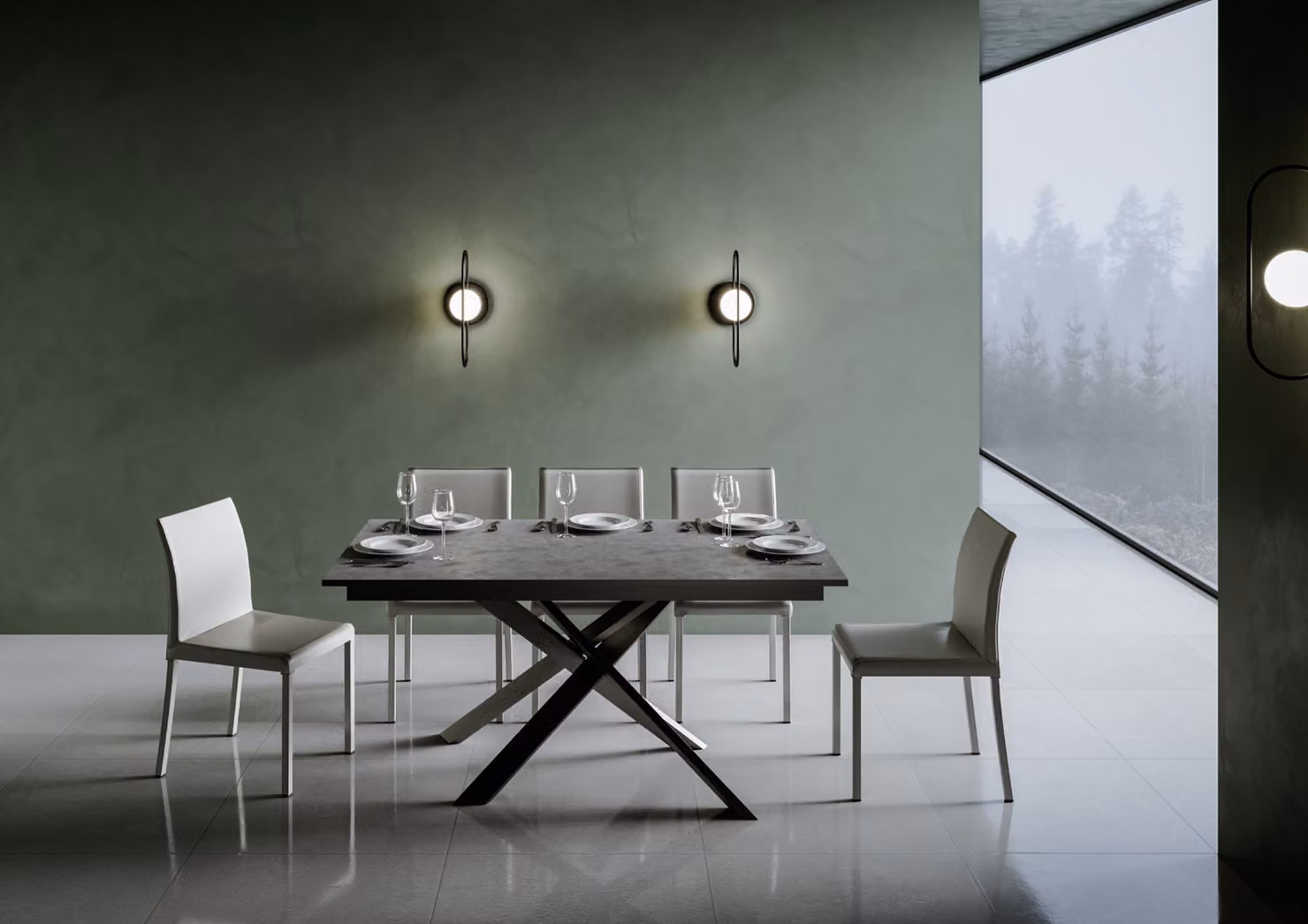 ITAMOBY - Tavolo allungabile 160/220x90 cm Ganty antracite spatolato - bordo antracite telaio e gambe antracite