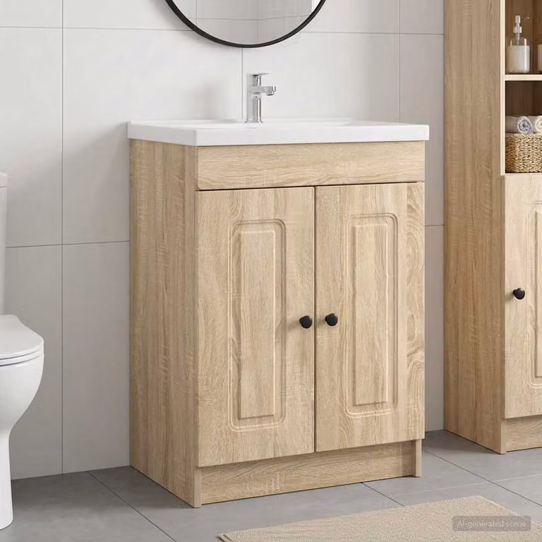Mobiletto da bagno sotto il lavello vidaXL Rovere Sonoma, moderno con ante a battente e ripiani interni, marrone
