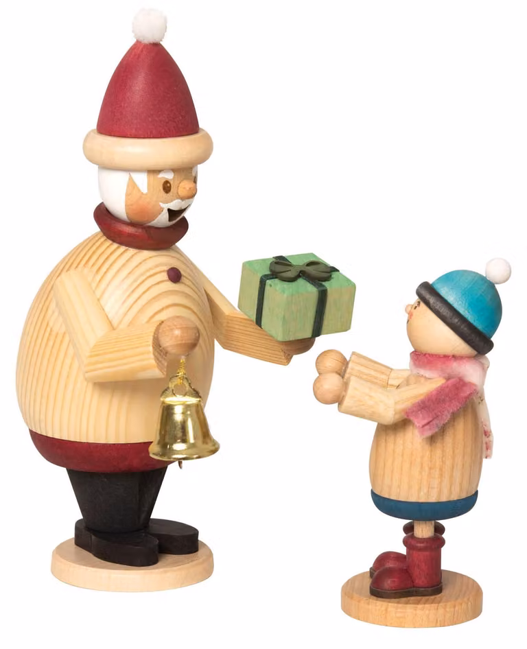 Figurina natalizia del Babbo Natale, con pipa, in legno, altezza 16 cm