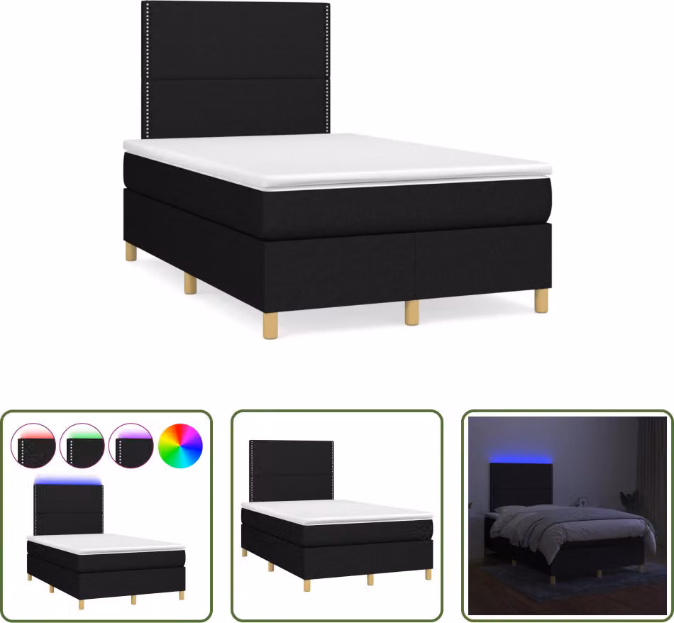 The Living Store Letto a molle con materasso e LED nero 120x190 cm in tessuto