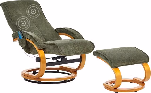 Poltrona reclinabile moderna in tessuto verde con poggiapiedi Riscaldamento massaggiante design retrò