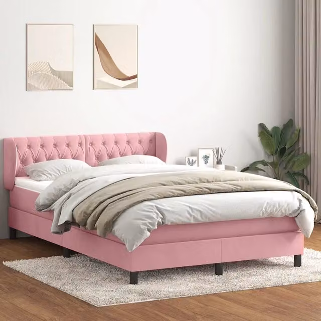 Letto Ibrido con Giroletto a Molle e Materasso in Velluto Rosa e Bianco vidaXL L/P/H: 140 x 210 x 88 cm – 1