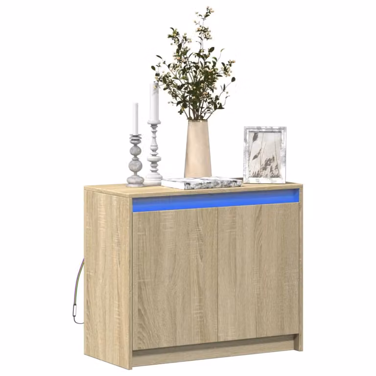 Credenza moderna vidaXL con illuminazione LED in legno Rovere Sonoma, colore marrone, L: 72 cm, P: 34 cm, H: 61 cm