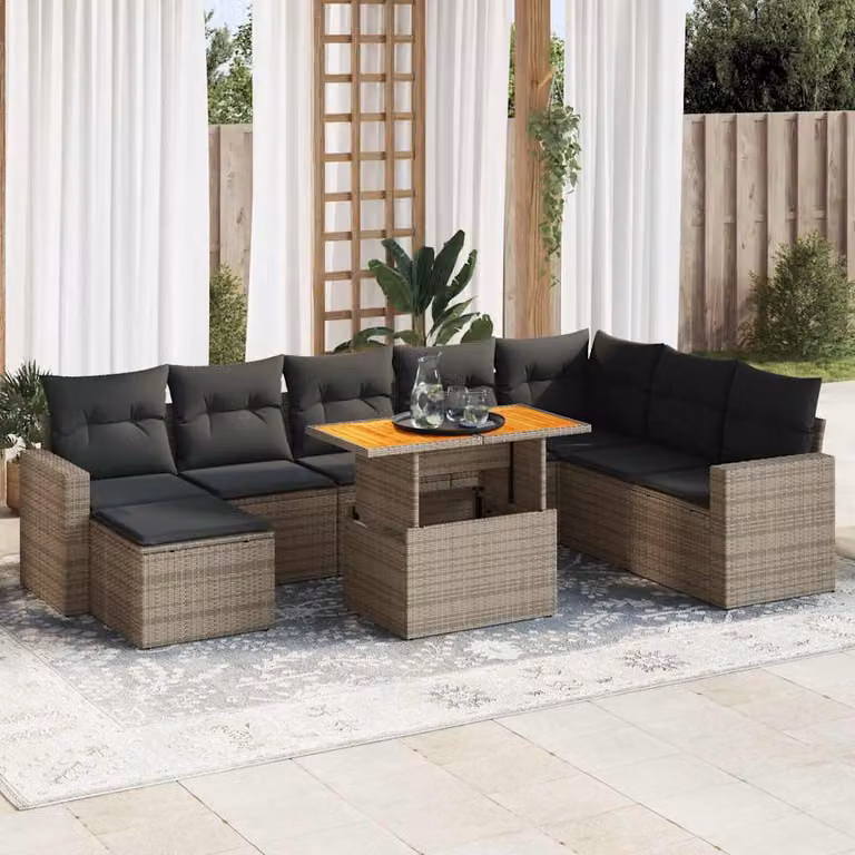 Maison Exclusive - Set da giardino 9 pezzi con cuscini Grigio Polyrattan