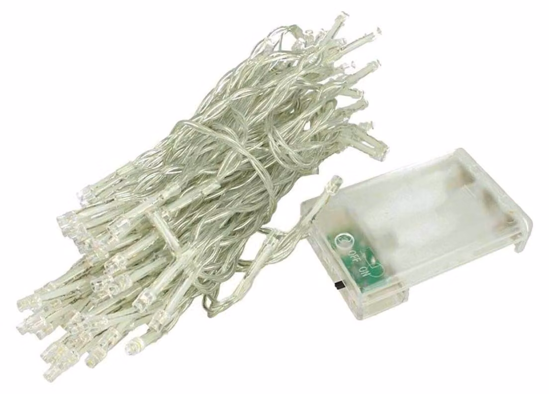 Catena luminosa piatta, luce bianca fredda, 10 metri, alimentata a batteria (3 batterie AA)